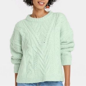 A New Day Crewneck Long Sleeve Cozy Mint Green Sweater Cable Stitch Size Small
